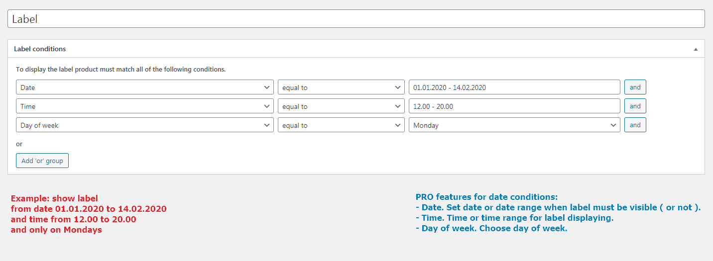 Date conditions in PRO version