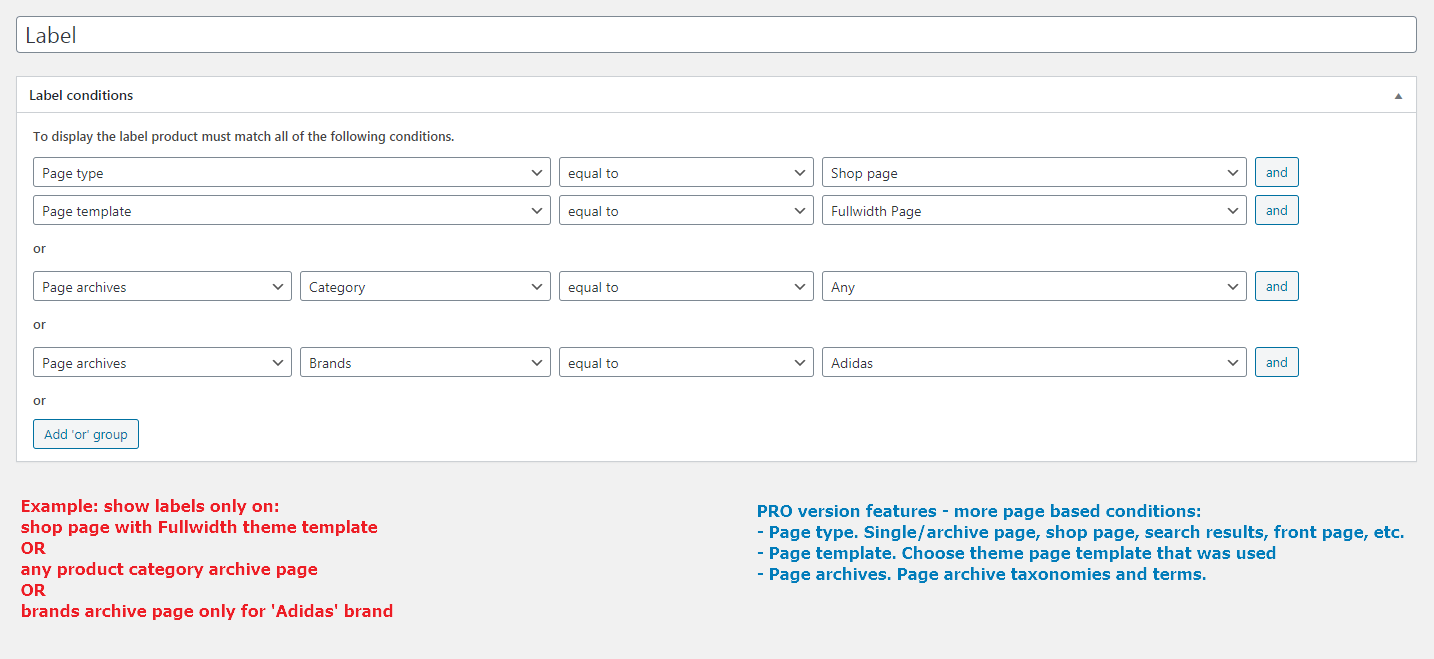 Page conditions in PRO version