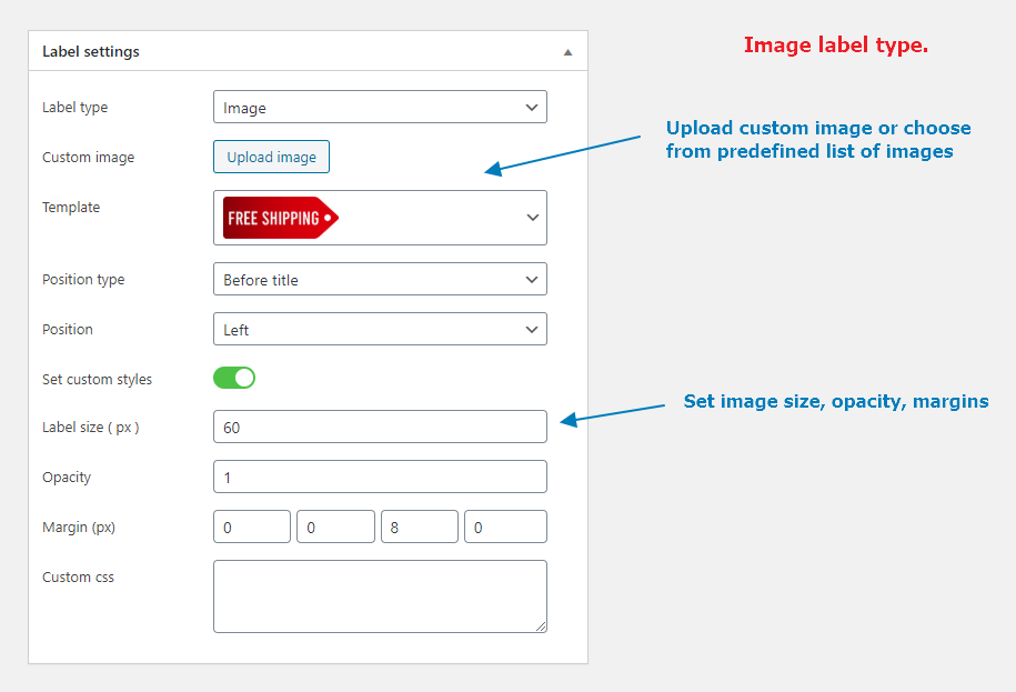 Image label type. Admin page