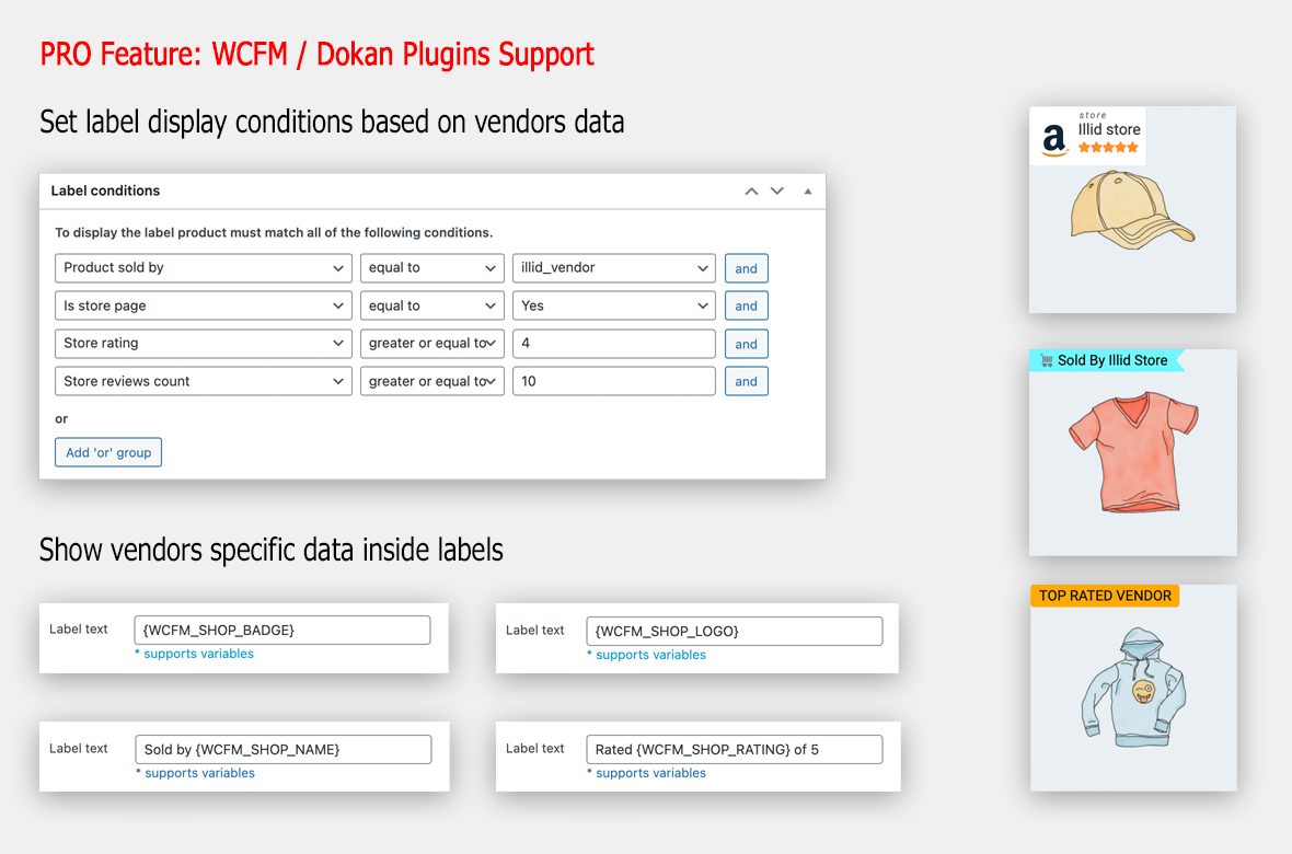 WCFM / Dokan / MultiVendorX plugins support
