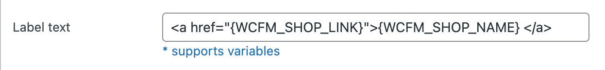 Shop name with link inside product label