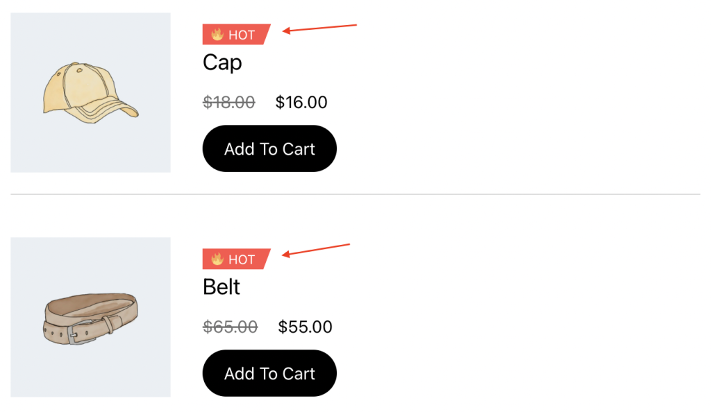 WooCommerce product list widget with labels