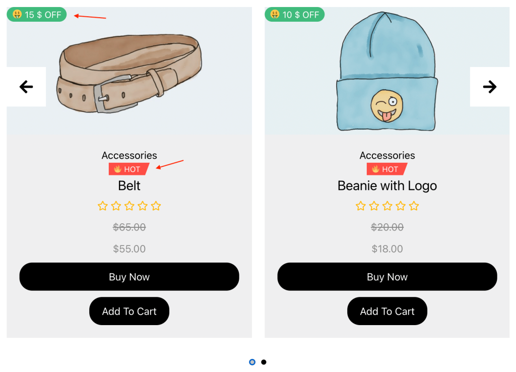 WooCommerce product carousel widget with labels