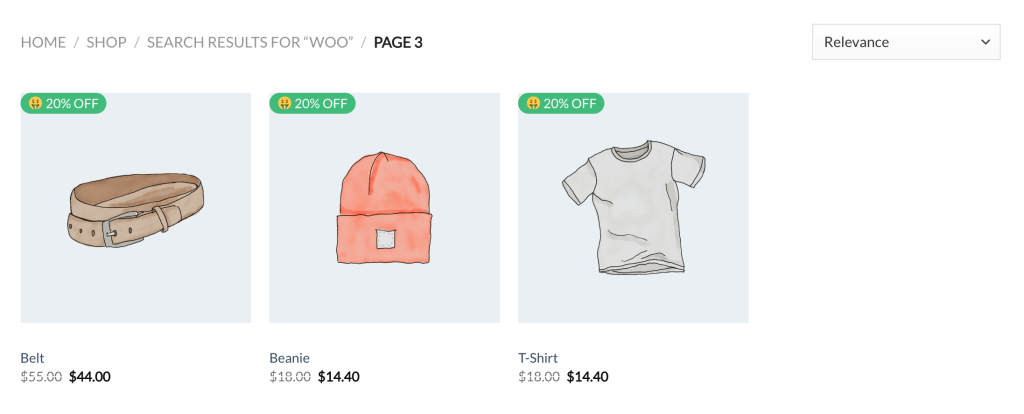 Flatsome theme shop page with products labels
