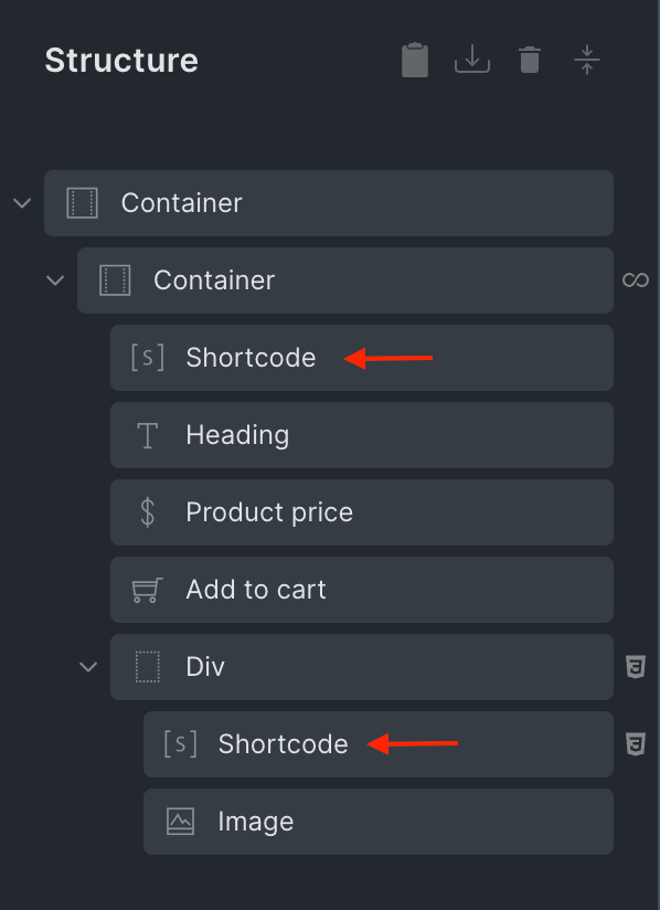 Structure of query loop with labels shortcodes