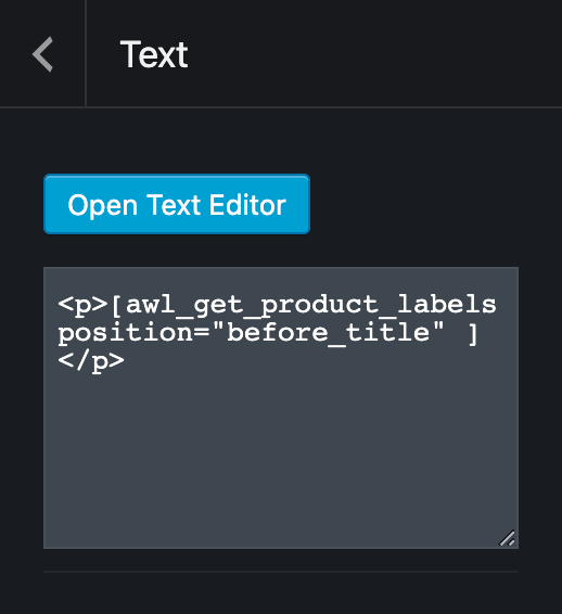 Text block with labels shortcode