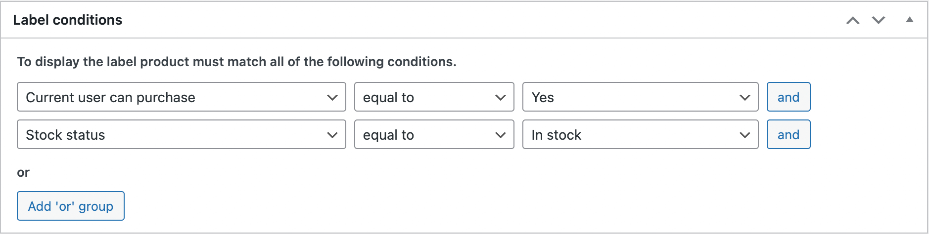Label display conditions option
